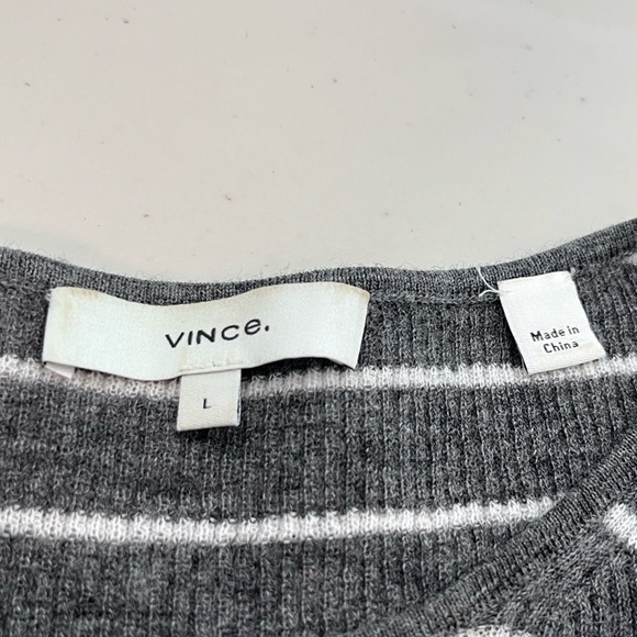 Vince Stripe 100% Wool Heathered Gray Long-Sleeve Preppy Minimalist Sweater - Picture 12 of 13
